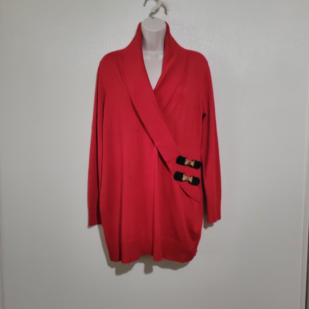 INC International Concepts Red Wrap V-Neck Sweater